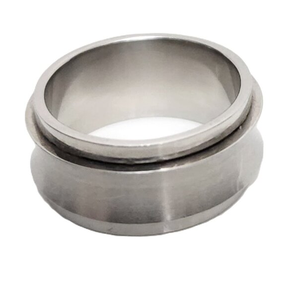 Sterling Silver Spinner Ring Polished Flat Band with Brushed Spinner Size 5.5 - Picture 3 of 4